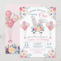 Pink Some Bunny Floral Balloon Girl First Birthday