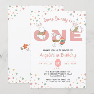 Pink Some Bunny is One Easter First Birthday Invitation