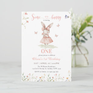 Pink Some Bunny Is Turning One Girl First Birthday Invitation