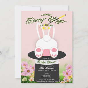 Pink Some Bunny Magic Hat Trick Garden Baby Shower Invitation