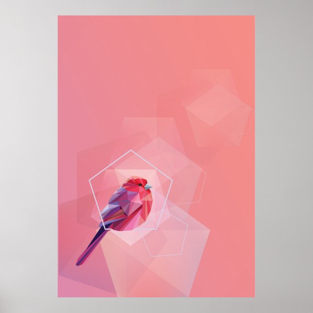 Pink Songbird In Abstract Poster (Front)
