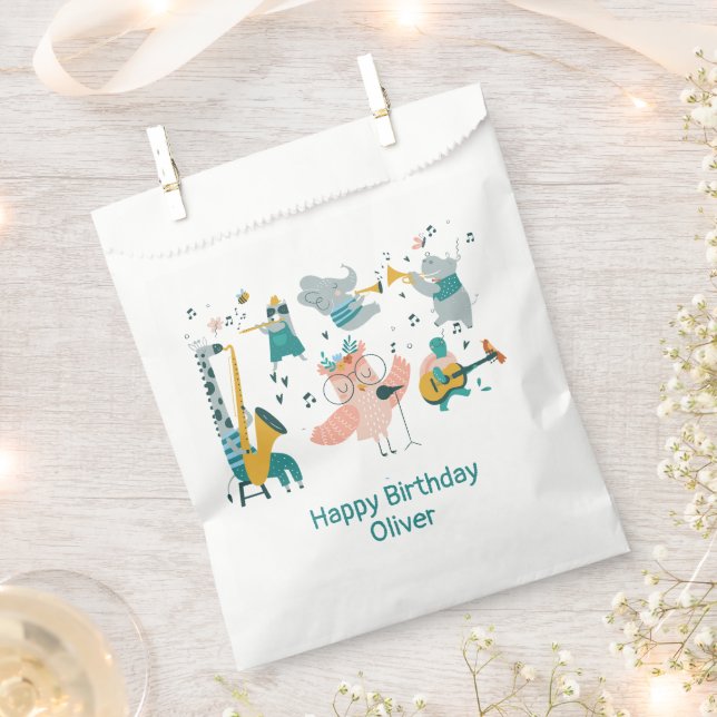 Pink Songbird with Animal Band Birthday Favour Bags (Clipped)