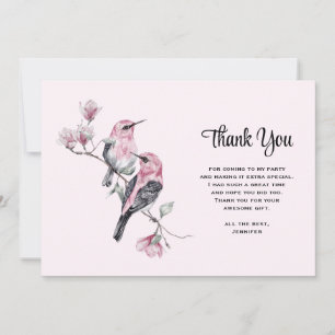Pink Songbirds on a Tree Branch Thank You Card