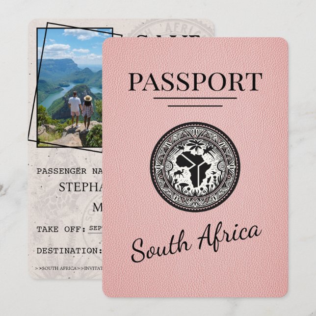 Pink South Africa Passport Save The Date (Front/Back)
