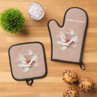 Pink Southern magnolia Oven Mitt & Pot Holder Set