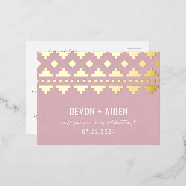 Pink Southwest Gleam Wedding Reply Foil Invitation Postcard (Front/Back)