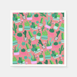 Pink Southwestern Cactus Pattern Sweet 16 Party Napkin