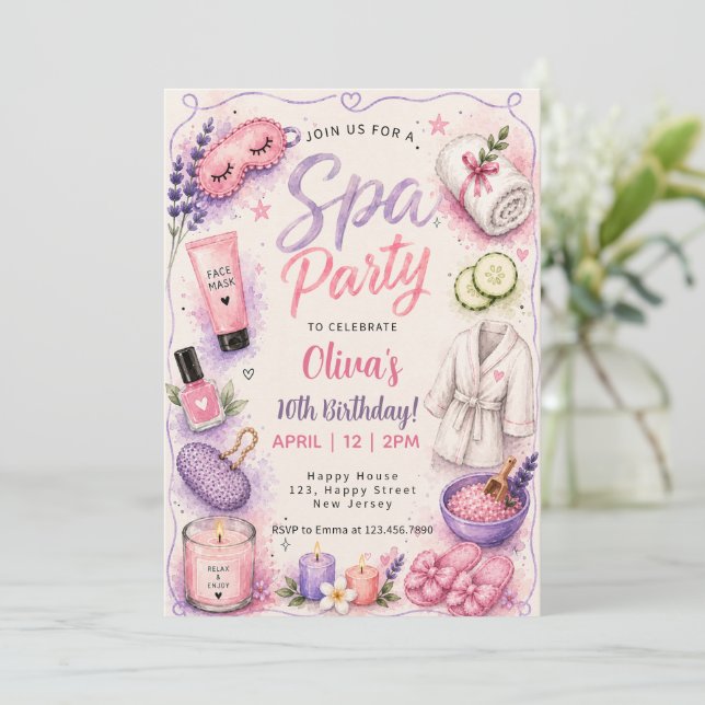 Pink Spa Pamper Party Birthday  Invitation (Standing Front)