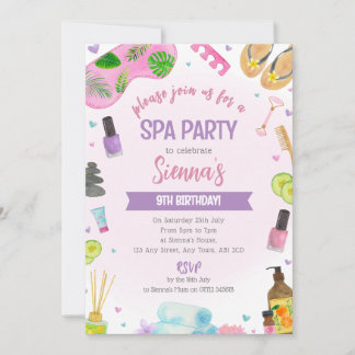 Pink Spa Party Birthday Invitation Pamper & Relax