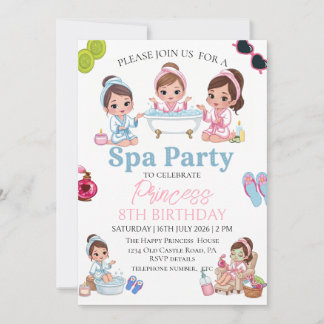 Pink Spa Party Girl 8th Birthday Invitation