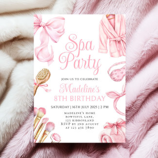 Pink Spa Party Girl 8th Birthday Invitation