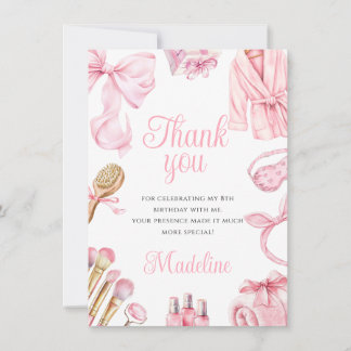 Pink Spa Party Girl Birthday Thank You Card