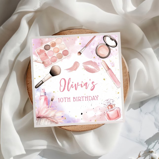 Pink Spa Party Glam Girl Makeup Birthday Napkins (Creator Uploaded)