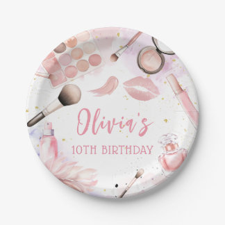 Pink Spa Party Glamour Girl Makeup Birthday Paper Plate