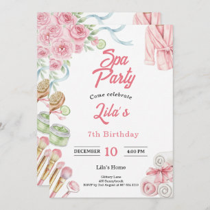 Pink Spa Party Invitation for Girl's 7th Birthday