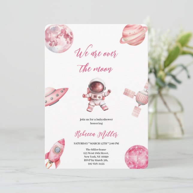  PINK SPACE BABYSHOWER INVITATION (Standing Front)