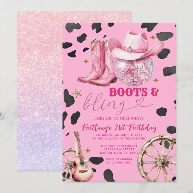 Pink Space Cowgirl Adult Birthday Party Invitation (Front/Back)