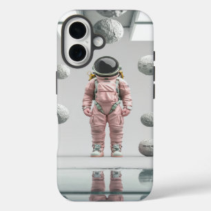 Pink Space Explorer – Cartoon Astronaut iPhone 16 Case