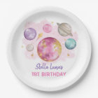 Pink Space Galaxy Planets Moon Baby Girl Birthday