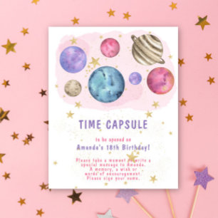 Pink Space Galaxy Time Capsule 1st birthday Poster
