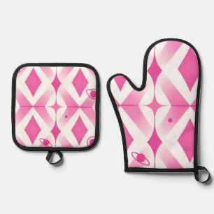 Pink Space Geometric Pattern Oven Mitt & Pot Holder Set