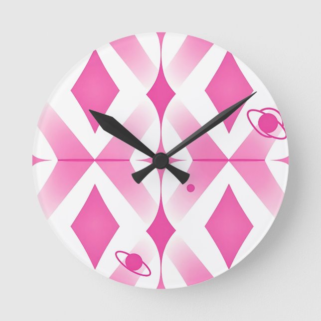 Pink Space Geometric Pattern Round Clock (Front)