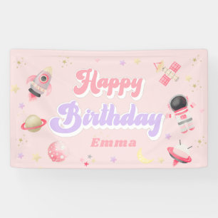Pink Space Happy Birthday Banner