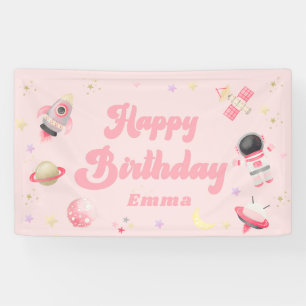 Pink Space Happy Birthday Banner