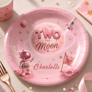 Pink Space Party Paper Plate