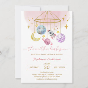 Pink Space Planets Baby Shower Invitation