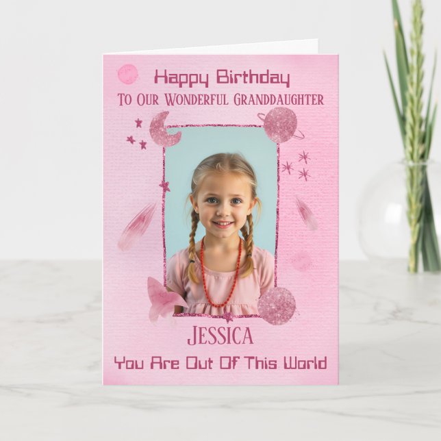Pink Space Themed Out Of This World Birthday Card (Front)