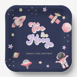 Pink Space Two the Moon Birthday   Paper Plate