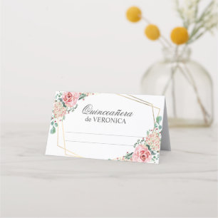 Pink Spanish Quinceañera Quince 15 Birthday Place Card