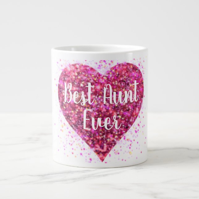 Pink sparking glitter heart best Aunt ever Large Coffee Mug (Front)