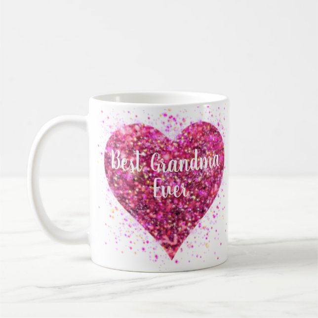 Pink sparking glitter heart best Grandma ever Coffee Mug (Left)