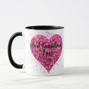 Pink sparking glitter heart best Grandma ever Mug