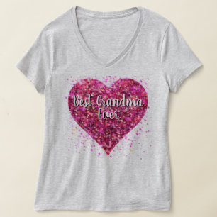 Pink sparking glitter heart best Grandma ever T-Shirt