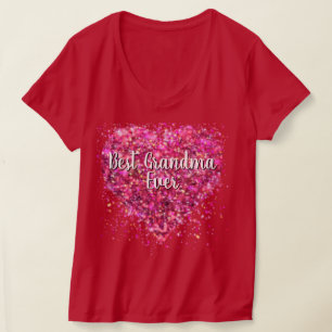 Pink sparking glitter heart best Grandma ever T-Shirt
