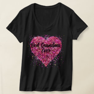 Pink sparking glitter heart best Grandma ever T-Shirt