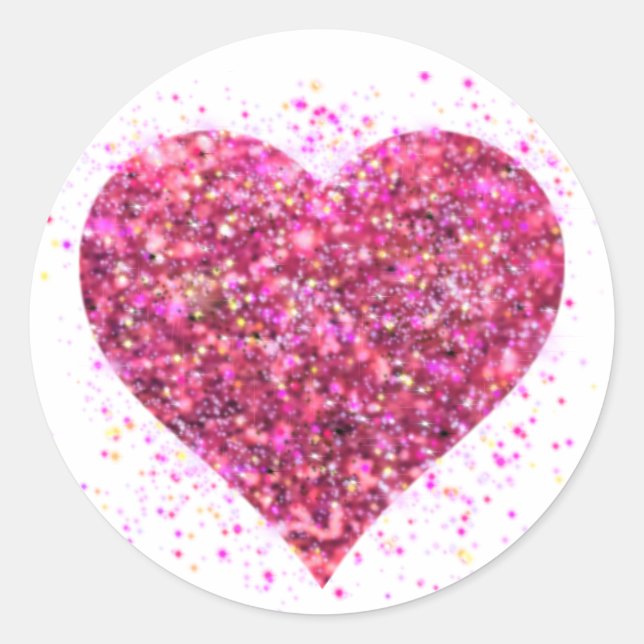 Pink sparking glitter heart love classic round sticker (Front)