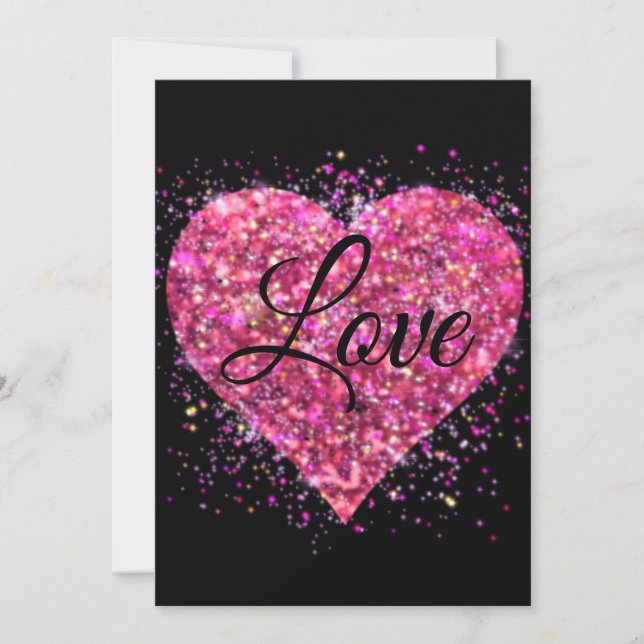 Pink sparking glitter heart love  holiday card (Front)