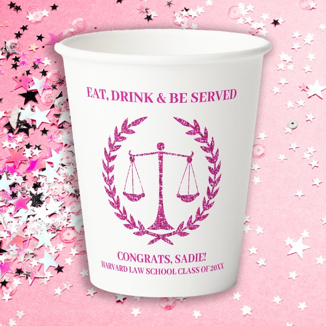Pink Sparkle Aesthetic Law School Graduation Party Paper Cups (Creator Uploaded)