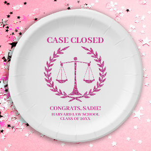 Pink Sparkle Aesthetic Law School Graduation Party Paper Plate