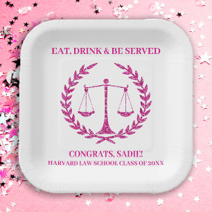 Pink Sparkle Aesthetic Law School Graduation Party Paper Plate