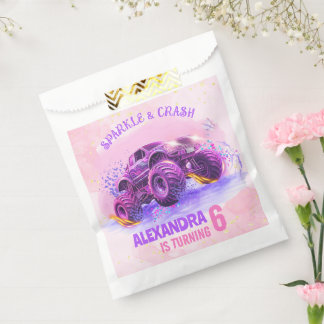 Pink Sparkle and Crash Monster Truck Girl Birthday Favour Bags