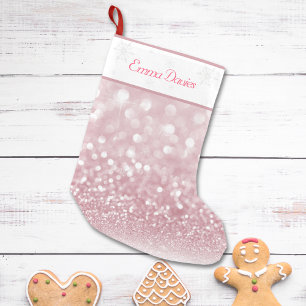Pink Sparkle Baby Girl's First Christmas Small Christmas Stocking