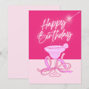 Pink sparkle bow glass Happy Birthday Holiday Card