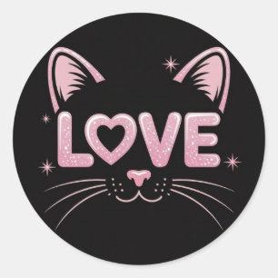 Pink Sparkle Cat Classic Round Sticker