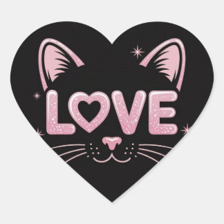 Pink Sparkle Cat Heart Sticker