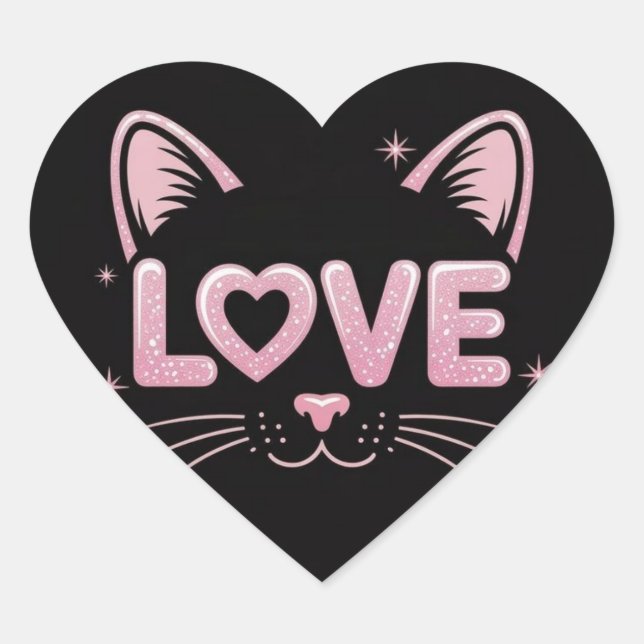 Pink Sparkle Cat Heart Sticker (Front)